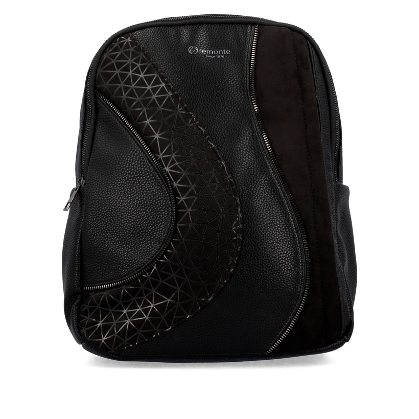 Sac à dos remonte Q0535-02 en noir avec un compartiment principal spacieux, une poche arrière anti-vol et une fermeture éclair. Face avant.
