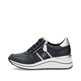 Blaue remonte Damen Sneaker Low D0T04-14 mit Reißverschluss sowie Extraweite H. Schuh Außenseite.