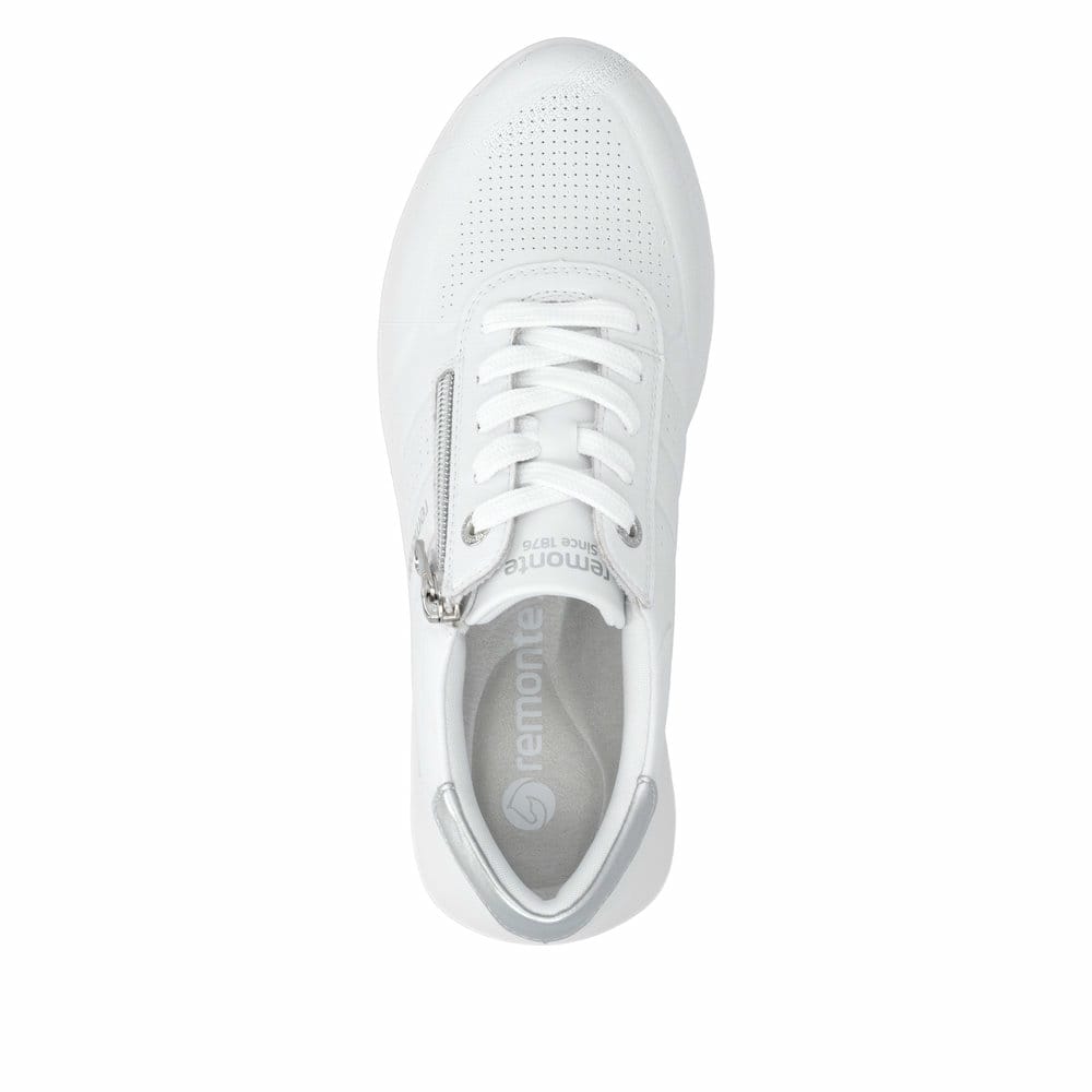 Weiße remonte Damen Schnürschuhe D2V03-80 mit Reißverschluss sowie Extraweite H. Schuh von oben.