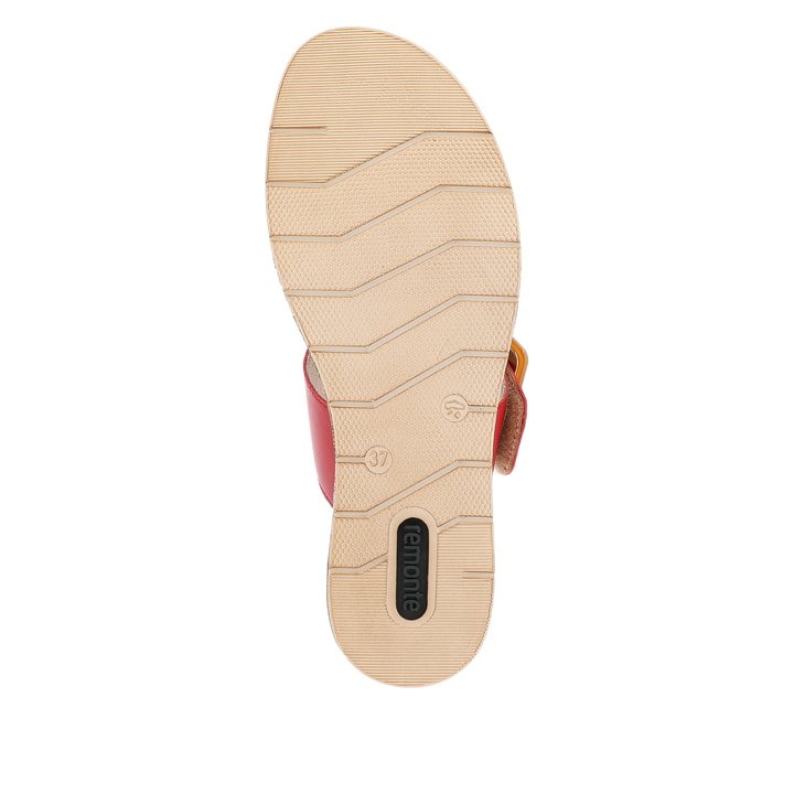 Kirschrote remonte Damen Pantoletten D3068-33 mit Klettverschluss. Schuh Laufsohle.