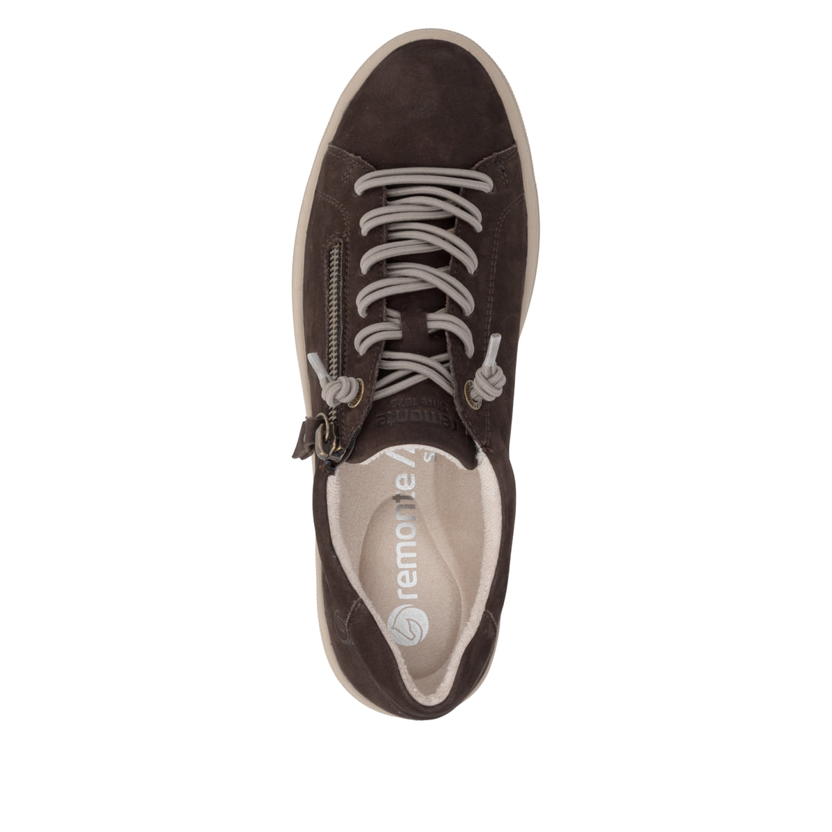 Baskets basses remonte marron pour femmes D0920-25 avec fermeture éclair. Chaussure vue de dessus.