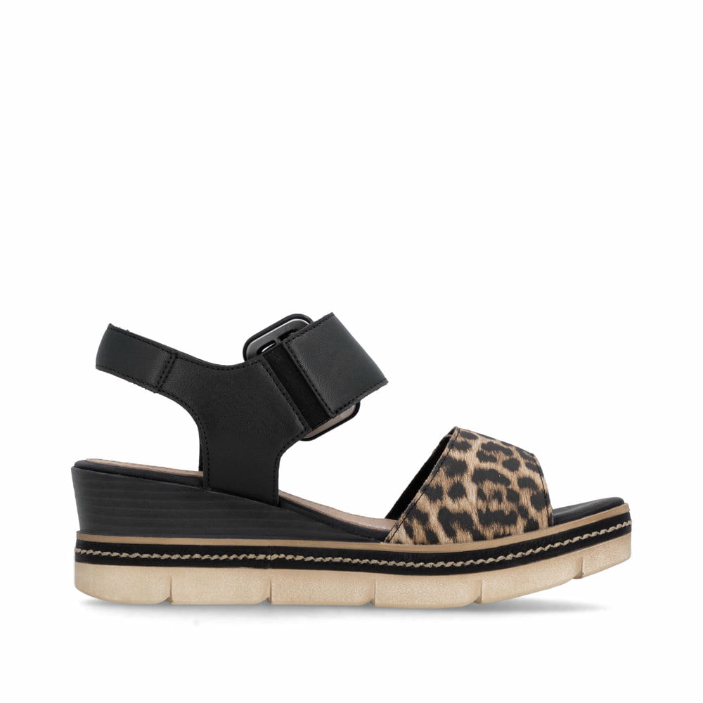 Schwarze remonte Keilsandaletten D2L53-03 mit angesagtem Animal-Print. Schuh Innenseite.