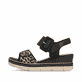 Schwarze remonte Keilsandaletten D2L53-03 mit angesagtem Animal-Print. Schuh Außenseite.