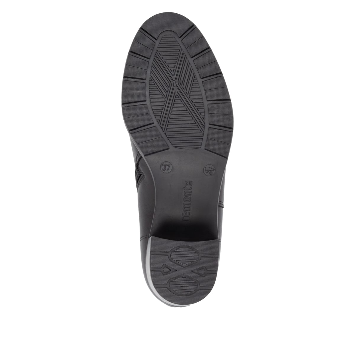 Schwarze remonte Damen Stiefeletten D2A73-00 mit einem Reißverschluss. Schuh Laufsohle.
