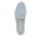 Blaue remonte Damen Loafer D1H01-12 mit Elastikeinsatz sowie geflochtenem Riemen. Schuh von oben.