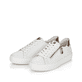 Weiße remonte Damen Sneaker Low D0903-81 mit Reißverschluss sowie Komfortweite G. Schuhpaar seitlich schräg.