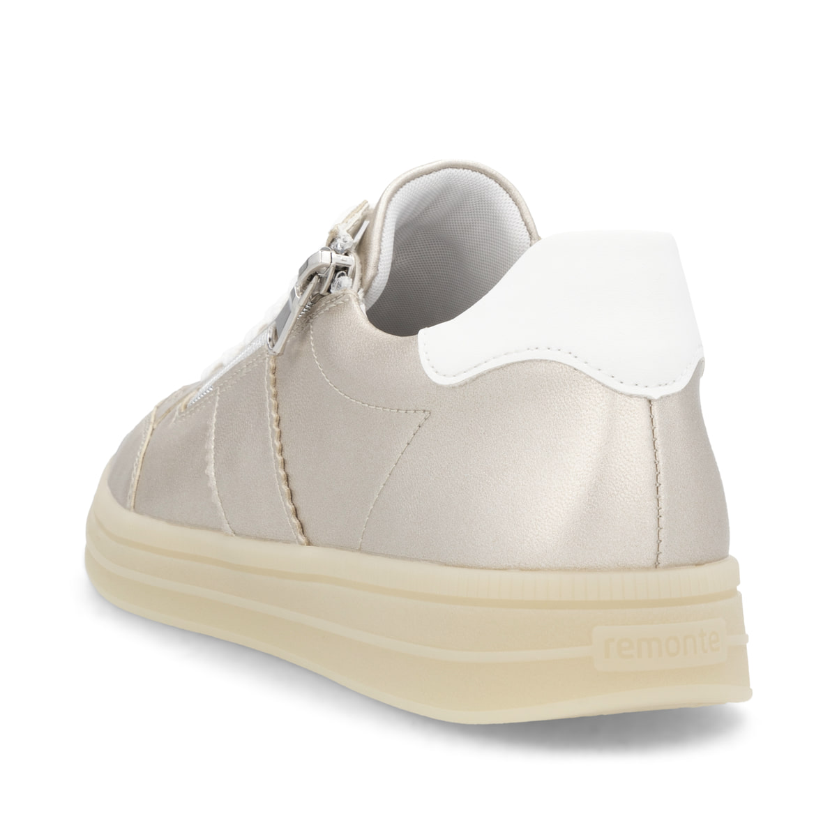 Goldene remonte Damen Sneaker Low D2C02-90 mit einem Reißverschluss. Schuh von hinten.