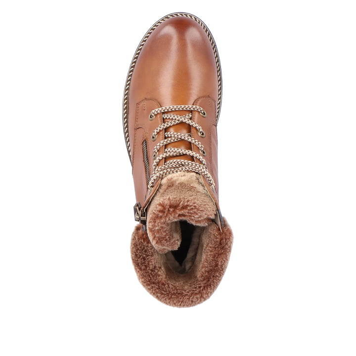 Nougatbraune remonte Damen Schnürstiefel D8463-25 mit Schnürung und Reißverschluss. Schuh von oben