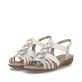 Beige remonte Riemchensandalen R3605-90 mit metallischem Finish sowie Gummizug. Schuhpaar seitlich schräg.