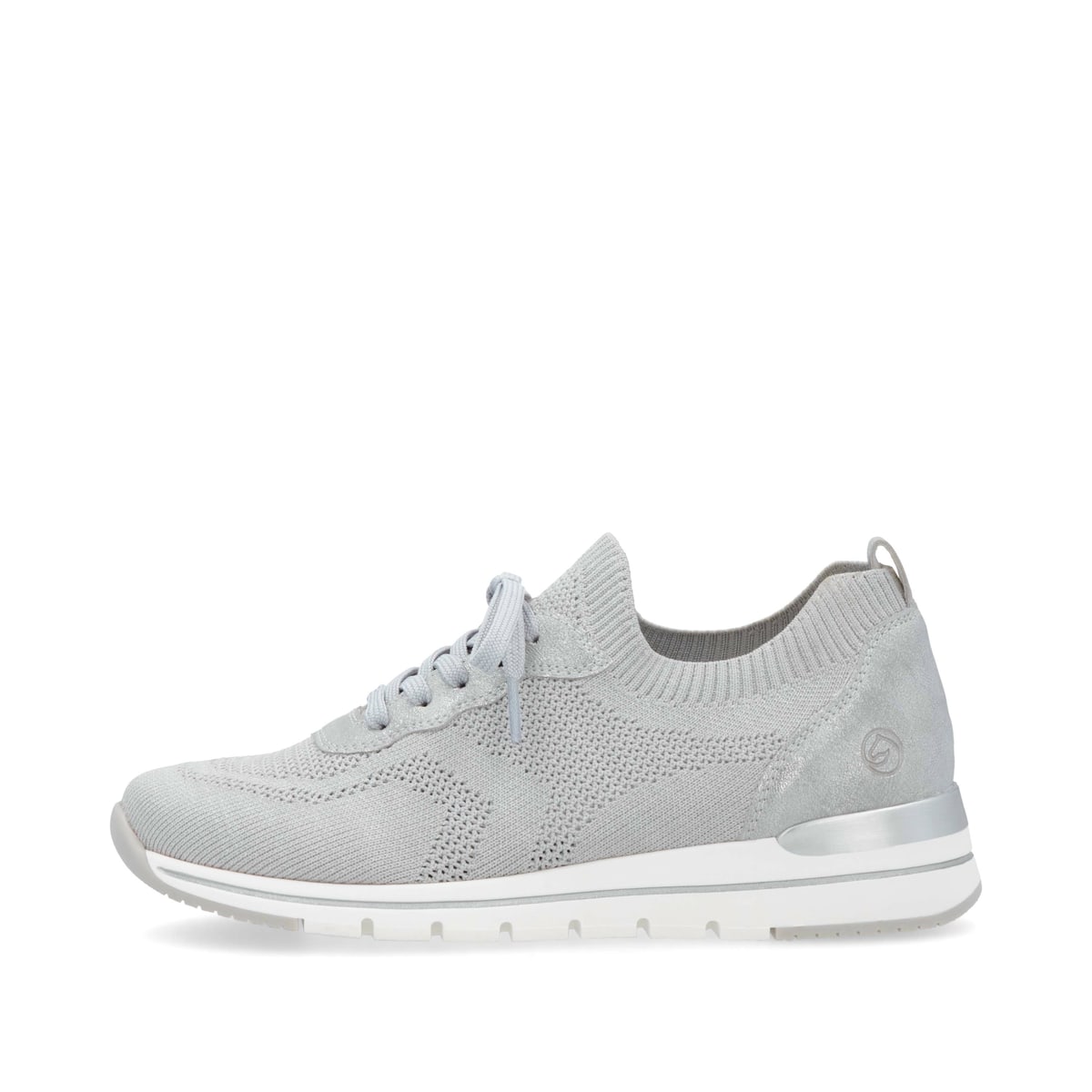 Graue remonte Damen Slipper R6712-40 mit einem Gummizug sowie der Komfortweite G. Schuh Außenseite.