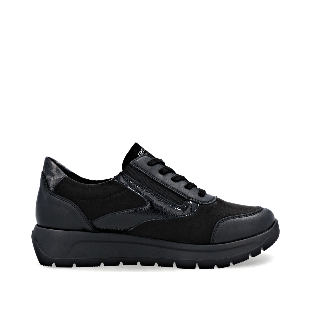 Schwarze remonte Damen Sneaker D2V02-03 mit Reißverschluss sowie Extraweite H. Schuh Innenseite.