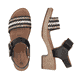 Schwarze remonte Riemchensandaletten D0N58-03 mit einem Klettverschluss. Schuh von oben, liegend.
