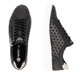 Schwarze remonte Damen Sneaker Low D2E03-03 mit einem Reißverschluss. Schuh von oben, liegend.