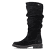 Schwarze remonte Hochschaftstiefel D3W71-02 mit wasserabweisender TEX-Membran. Schuh Außenseite.