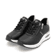 Schwarze remonte Damen Sneaker Low D2H01-03 mit einem Reißverschluss. Schuhpaar seitlich schräg.