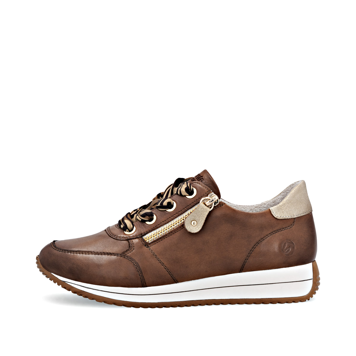 Braune remonte Damen Sneaker D0H11-25 mit einem Reißverschluss. Schuh Außenseite.