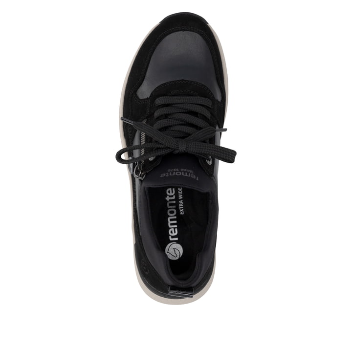 Mocassins remonte noirs femmes D3V01-02 avec fermeture éclair décorative. Chaussure vue de dessus.