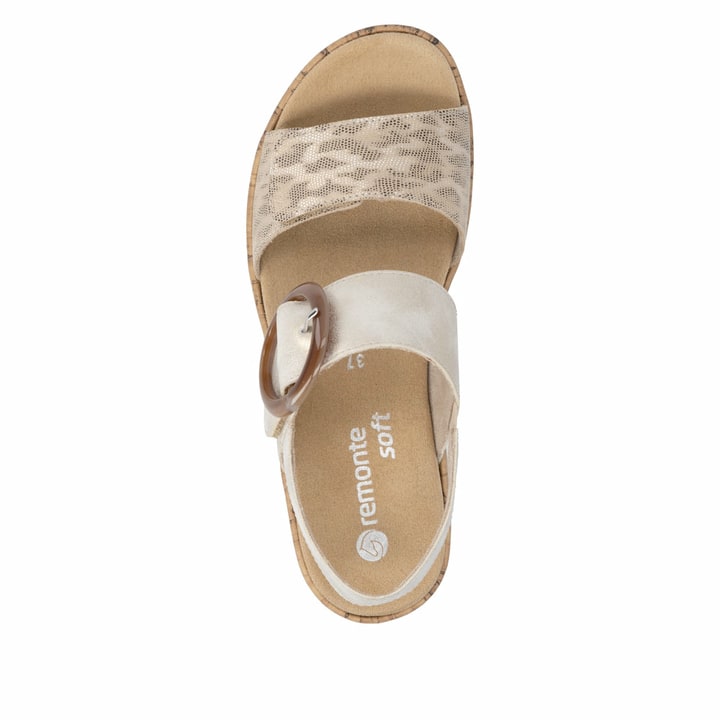 Goldene remonte Riemchensandalen R6853-94 mit trendiger Schnalle. Schuh von oben.