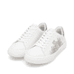 Weiße remonte Damen Sneaker Low D2J00-81 mit Schnürung sowie der Komfortweite G. Schuhpaar seitlich schräg.