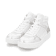 Weiße remonte Damen Sneaker High D0J70-82 mit einem Reißverschluss. Schuhpaar seitlich schräg.