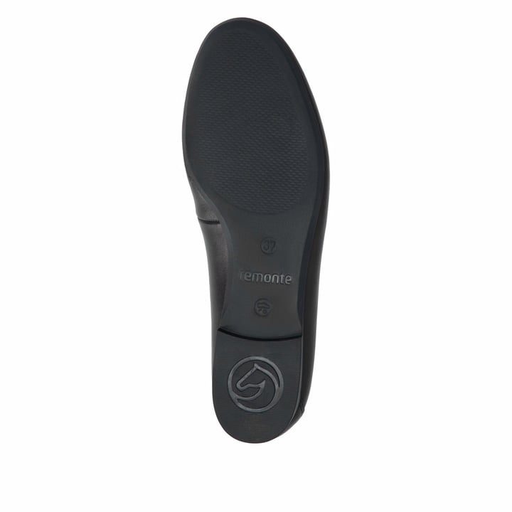 Schwarze remonte Damen Loafer D0K13-00 mit einem Gummizug. Schuh Laufsohle.