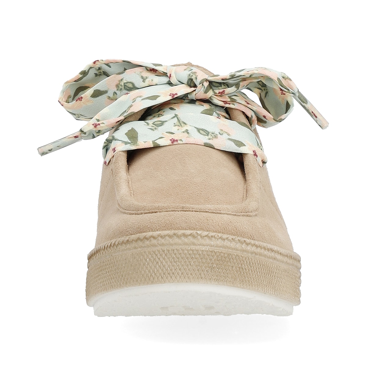 Beige remonte Damen Slipper D1F01-60 mit einer Schnürung. Schuh von vorne.