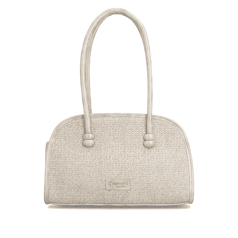 Sac à main remonte Q0768-60 beige avec poignées de transport avec perles décoratives et fermeture éclair. Devant.