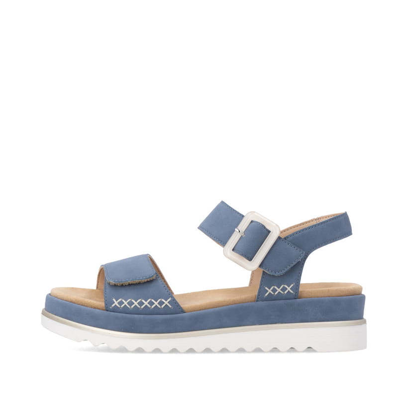 Blaue remonte Riemchensandalen D3P53-14 mit trendiger Schnalle. Schuh Außenseite.