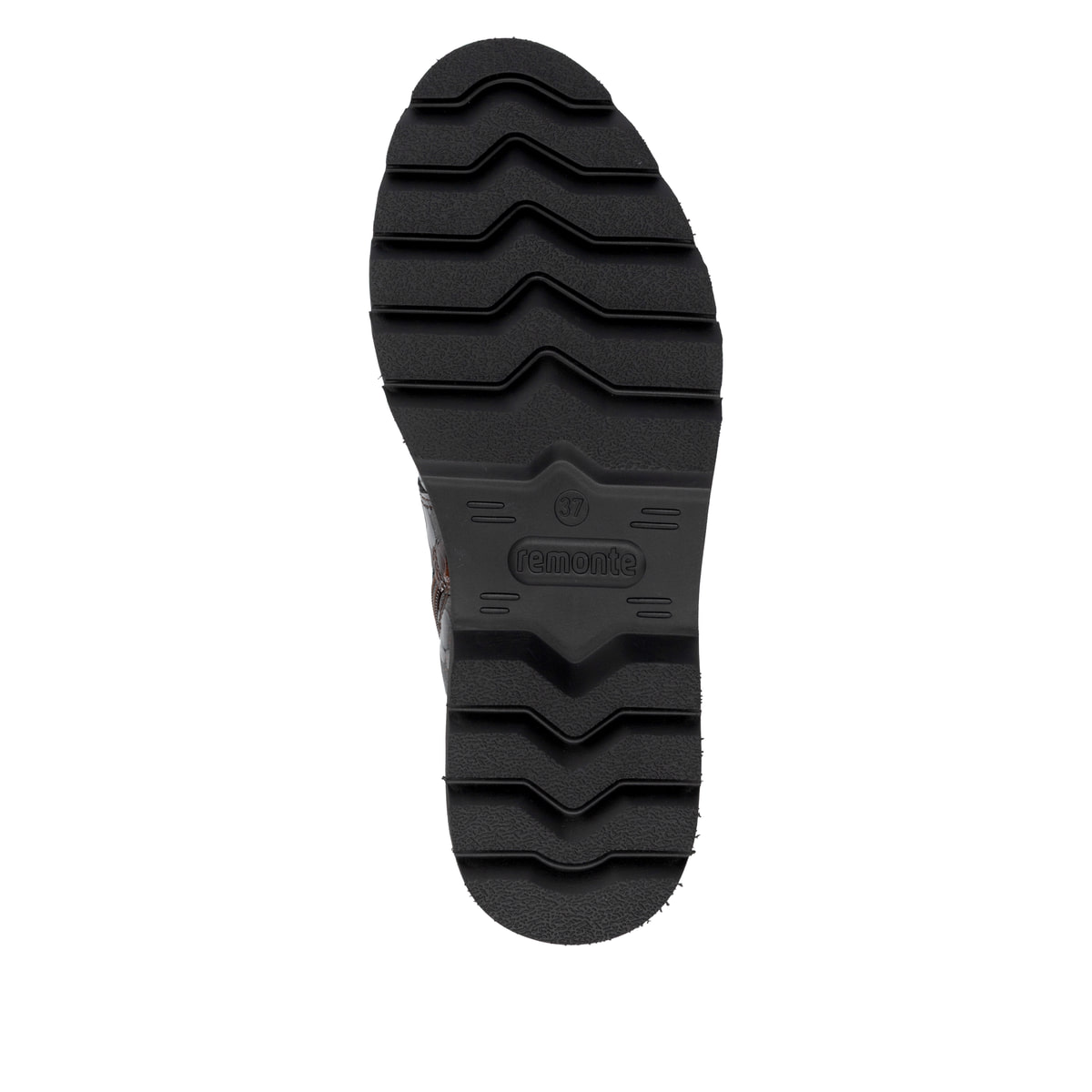 Dunkelbraune remonte Damen Schnürstiefel D3S72-25 mit einem Reißverschluss. Schuh Laufsohle.