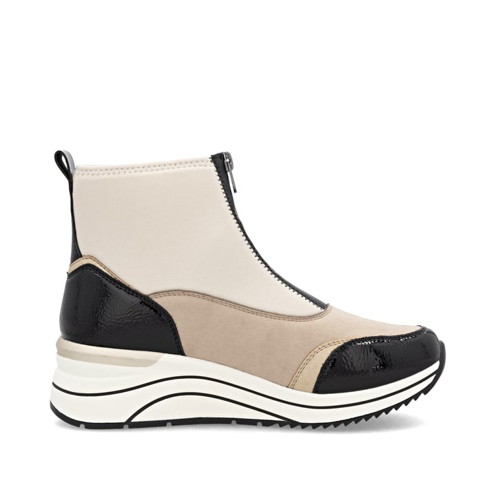 Beige remonte Damen Kurzstiefel D0T78-60 mit Reißverschluss sowie Extraweite H. Schuh Innenseite.