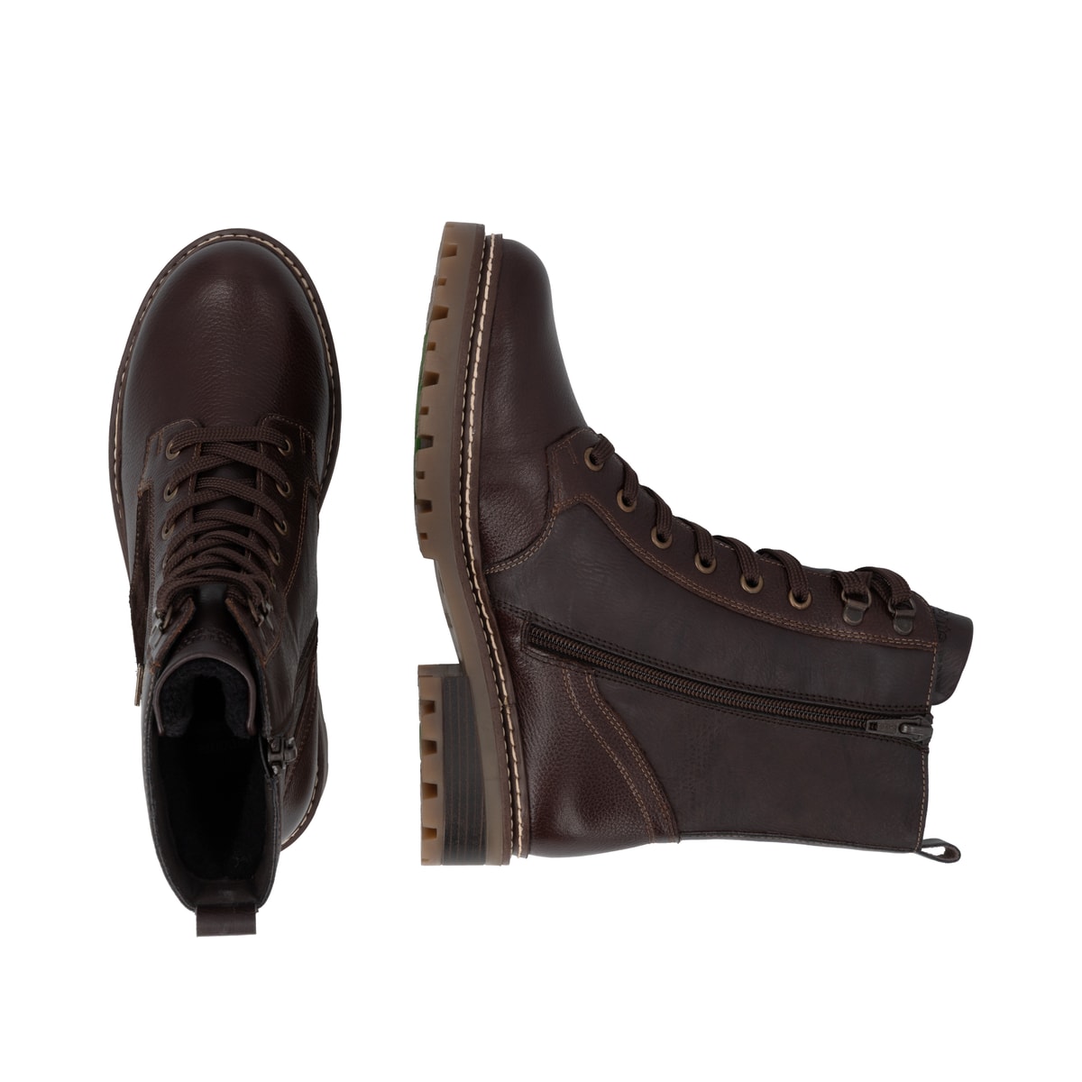 Dunkelbraune remonte Damen Schnürstiefel D0B84-25. Schuh von oben, liegend.