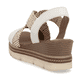 Beige remonte Keilsandaletten D2L54-60 mit Gummizug sowie weicher Innensohle. Schuh von hinten.