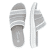 Blaue remonte Damen Pantoletten D1J54-10 mit Gummizug sowie weicher Einlegesohle. Schuh von oben, liegend.
