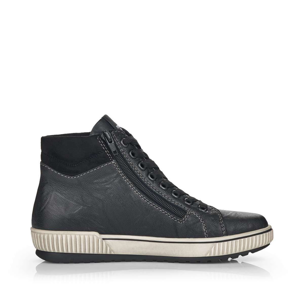 Schwarze remonte Damen Schnürstiefel D0772-01 mit wasserabweisender TEX-Membran. Schuh Innenseite.