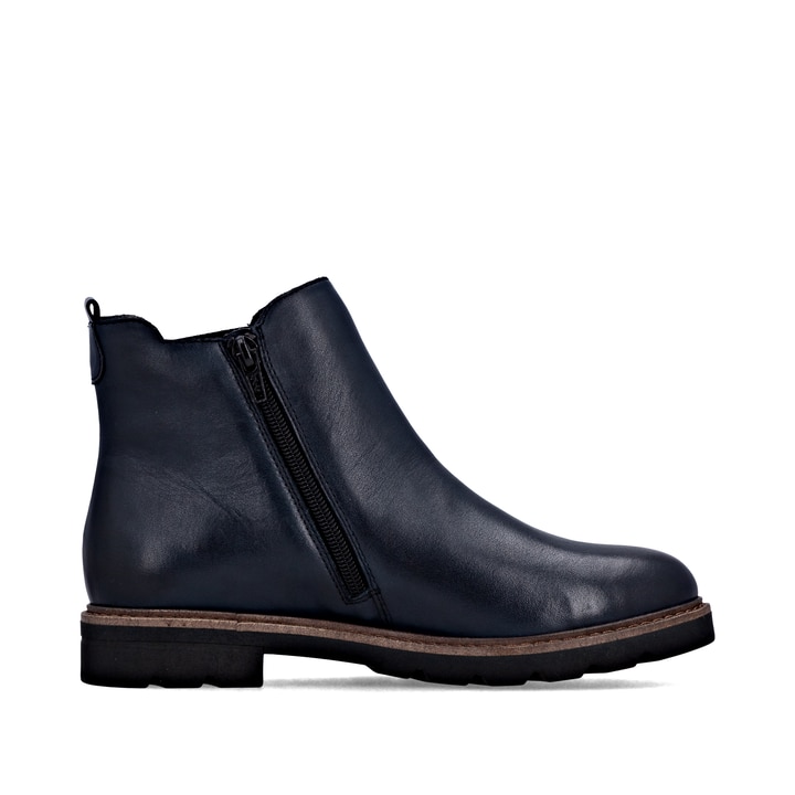 Blaue remonte Chelsea Boots D2Q70-14 mit wasserabweisender remonteTEX-Membran. Schuh von hinten.