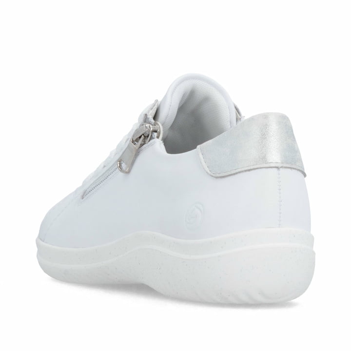 Weiße remonte Damen Schnürschuhe D1E03-81 mit einem Reißverschluss. Schuh von hinten.