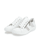 Weiße remonte Damen Schnürschuhe D1E00-81 mit einem Reißverschluss. Schuhpaar seitlich schräg.
