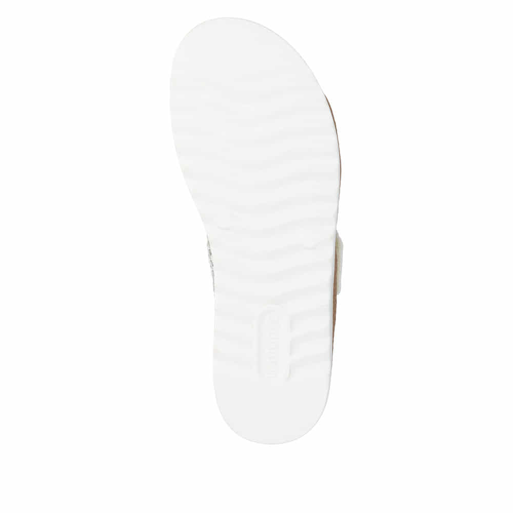 Silberne remonte Keilsandaletten D0Q63-91 mit einem Klettverschluss. Schuh Laufsohle.