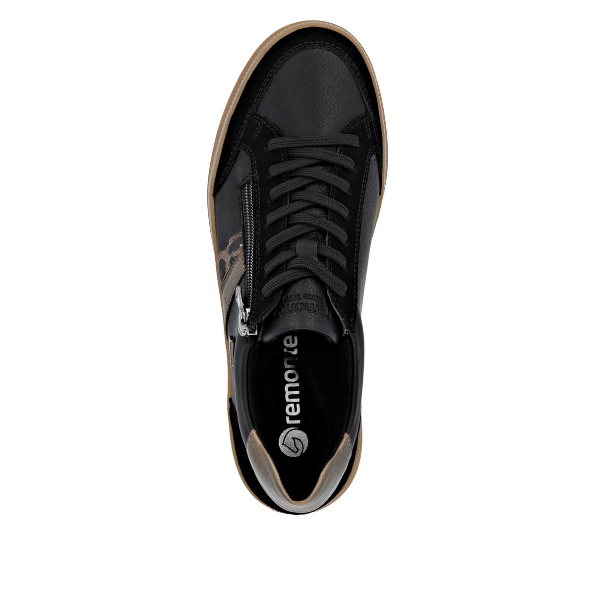 Baskets basses remonte noires femme D2C04-03 avec membrane remonteTEX. Semelle extérieure de la chaussure.