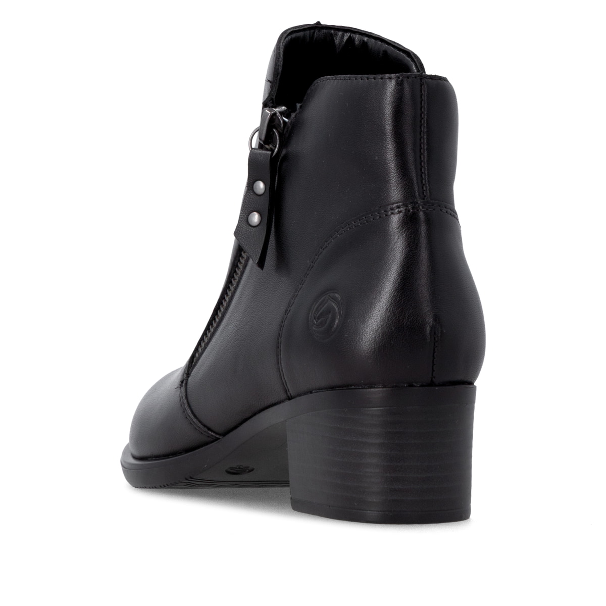 Schwarze remonte Damen Stiefeletten R5190-00 mit einem Reißverschluss. Schuh von hinten.