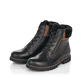 
Schwarze remonte Damen Schnürstiefel D8463-01 mit einer dämpfenden Profilsohle. Schuhpaar schräg.