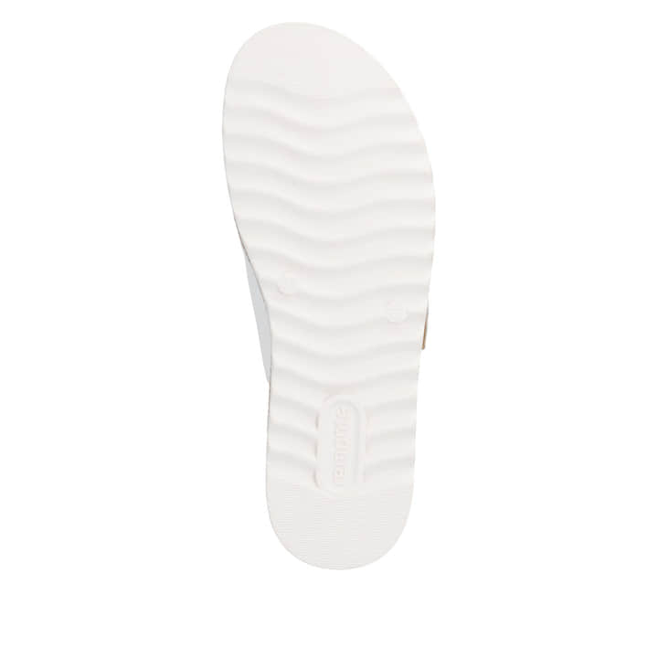 Weiße remonte Damen Pantoletten D0Q66-80 mit trendiger Schnalle. Schuh Laufsohle.