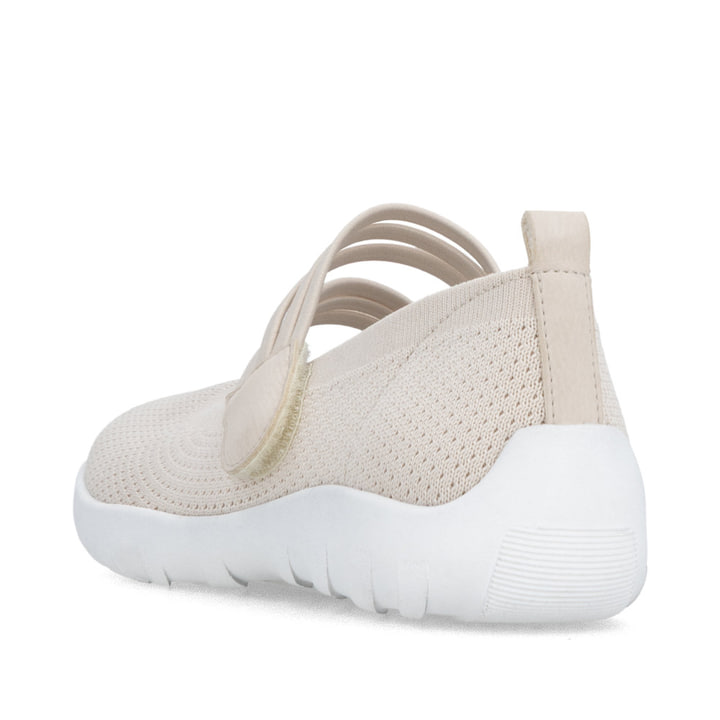 Ballerines remonte beiges pour femme R3519-60 avec fermeture velcro. Chaussure vue de l'arrière.
