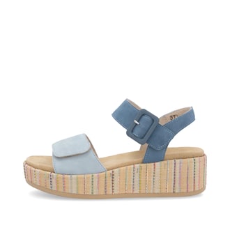 Blaue remonte Riemchensandaletten D1N54-12 mit einem Klettverschluss. Schuh Außenseite.