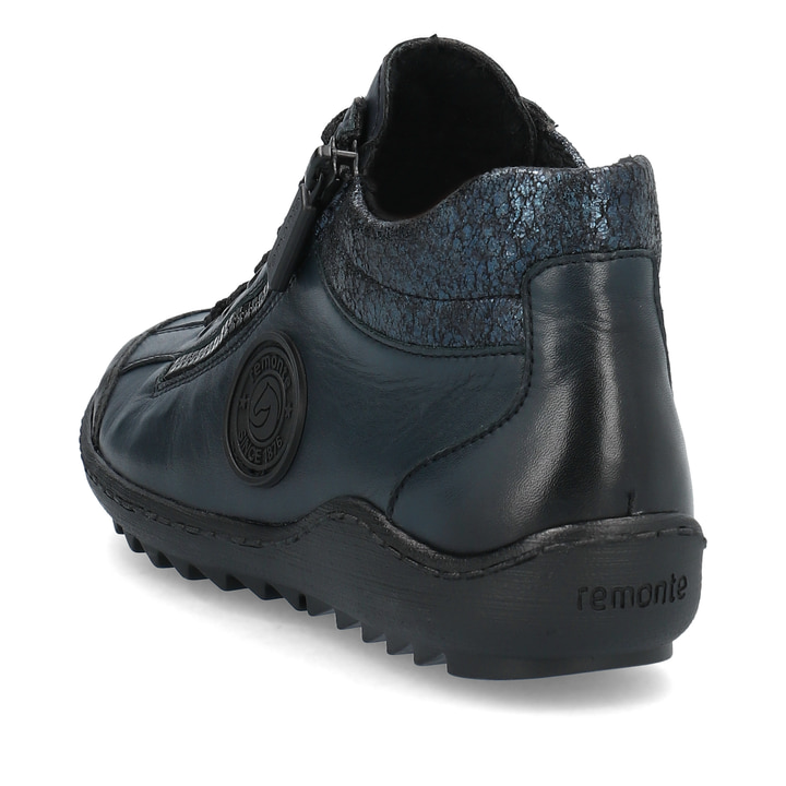 Ozeanblaue remonte Damen Schnürschuhe R1477-15 mit Schnürung und Reißverschluss. Schuh von hinten