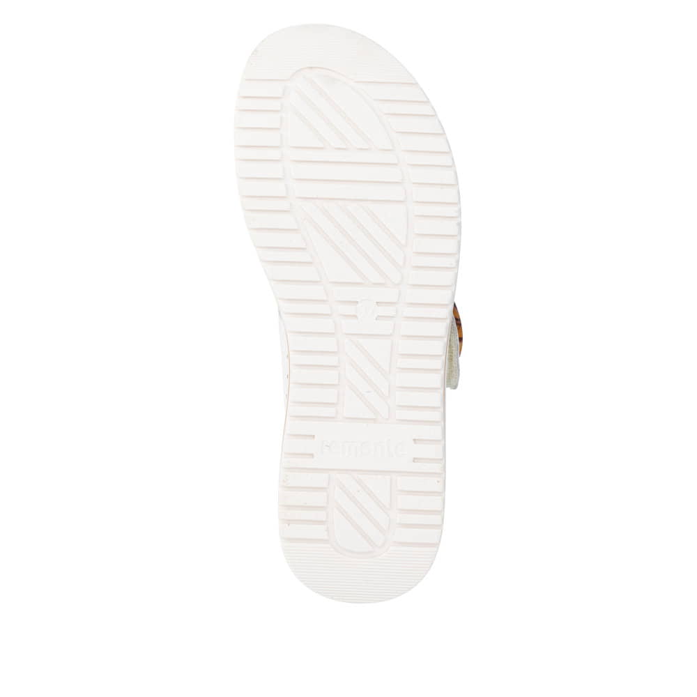 Weiße remonte Damen Pantoletten D3J51-80 mit trendiger Schnalle. Schuh Laufsohle.