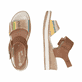 Braune remonte Keilsandaletten D6453-22 mit trendiger Schnalle. Schuh von oben, liegend.