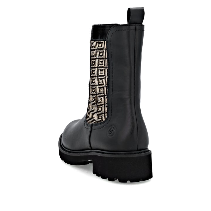 Schwarze remonte Chelsea Boots D8694-03 mit Reißverschluss sowie Komfortweite G. Schuh von hinten.