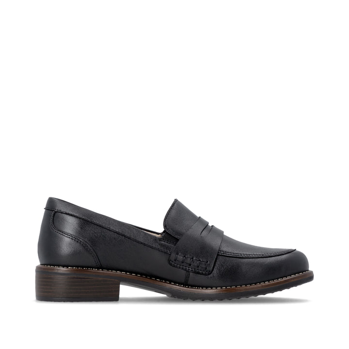 Schwarze remonte Damen Loafer D0F05-00 mit einem Gummizug. Schuh Innenseite.