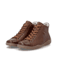 Braune remonte Damen Schnürstiefel D3T70-24 mit wasserabweisender TEX-Membran. Schuhpaar seitlich schräg.